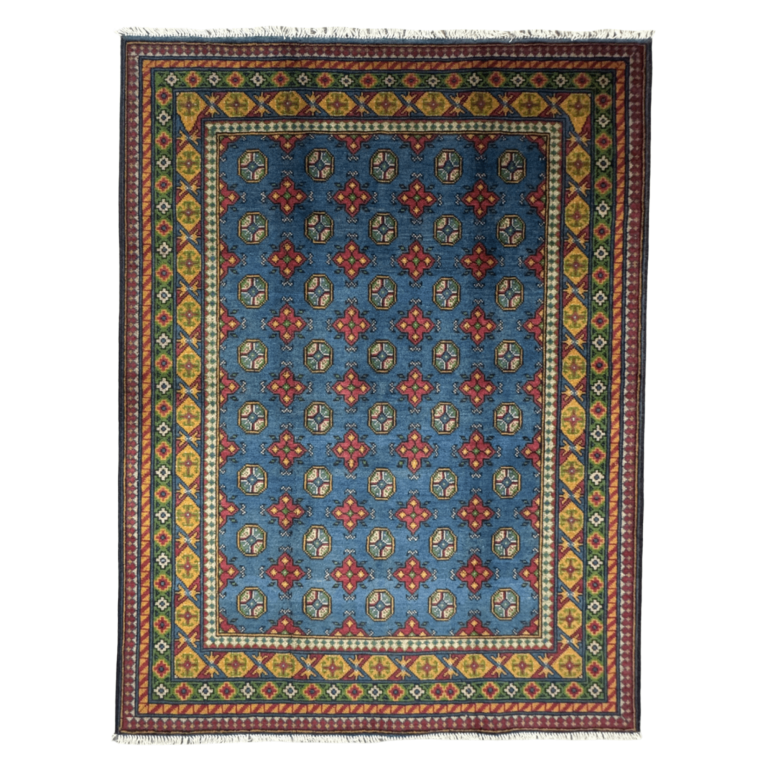 Hand-Knotted Color Afghan Akche – Wool Rug
