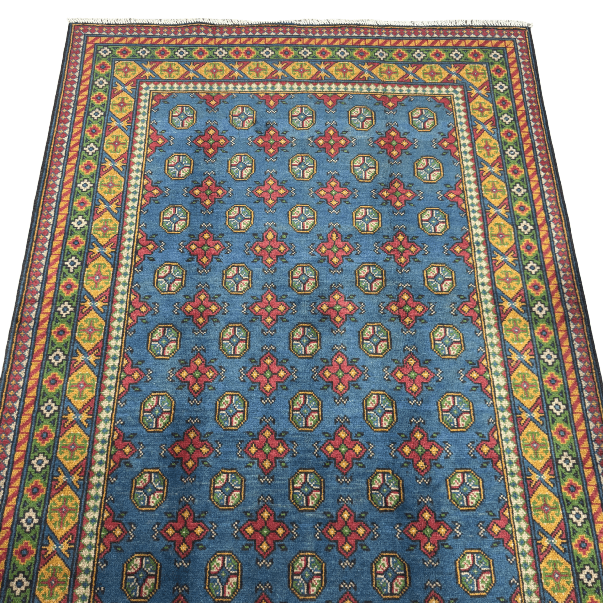Hand-Knotted Color Afghan Akche – Wool Rug