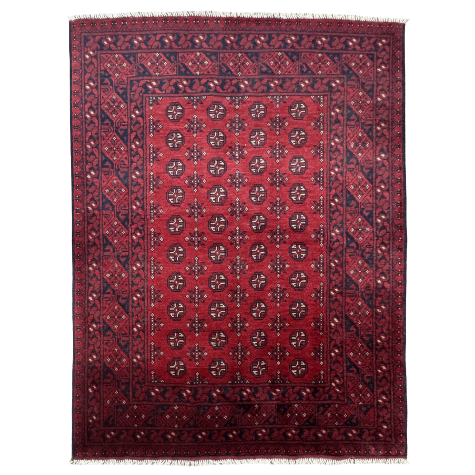 Hand-Knotted Red Bokhara Afghan Akche – Wool Rug
