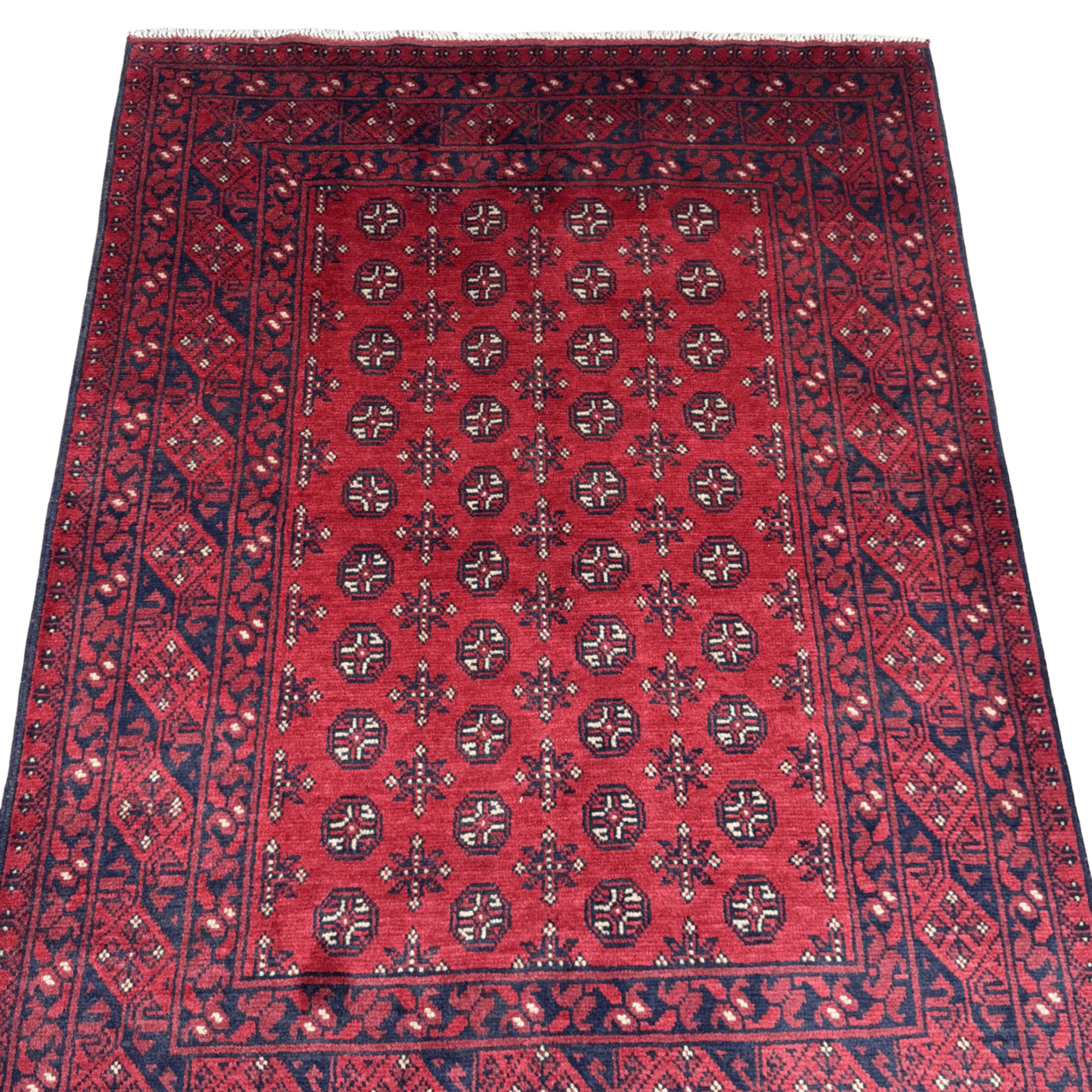 Hand-Knotted Red Bokhara Afghan Akche – Wool Rug