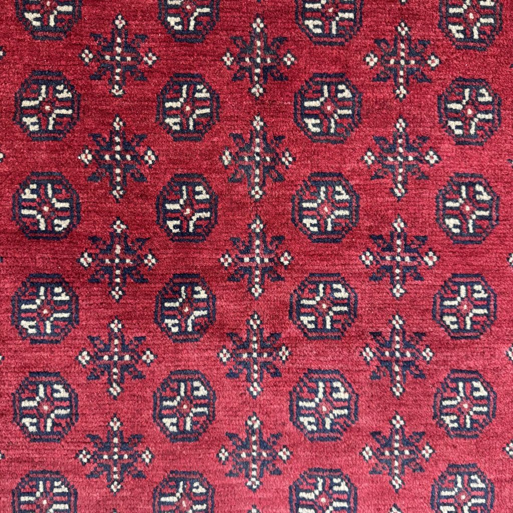 Hand-Knotted Red Bokhara Afghan Akche – Wool Rug