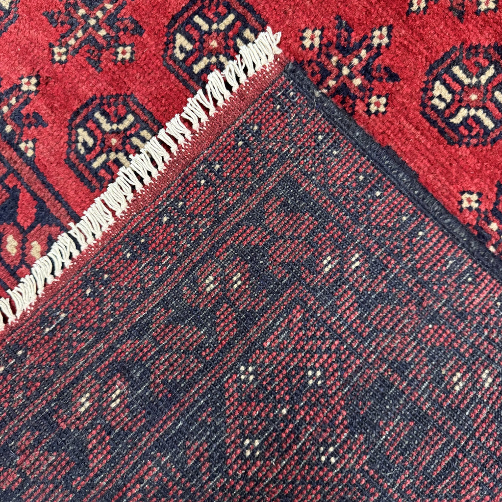 Hand-Knotted Red Bokhara Afghan Akche – Wool Rug