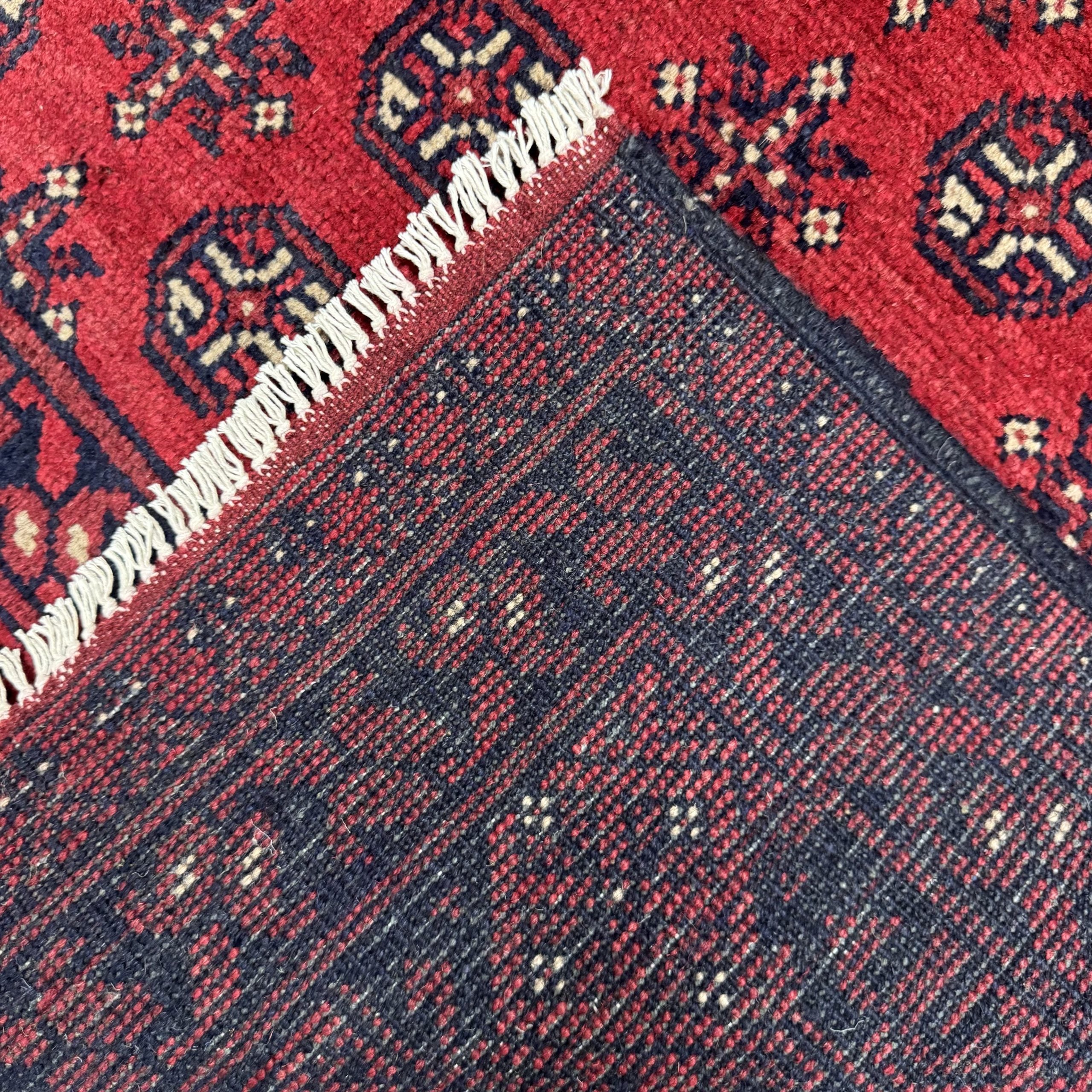 Hand-Knotted Red Bokhara Afghan Akche – Wool Rug