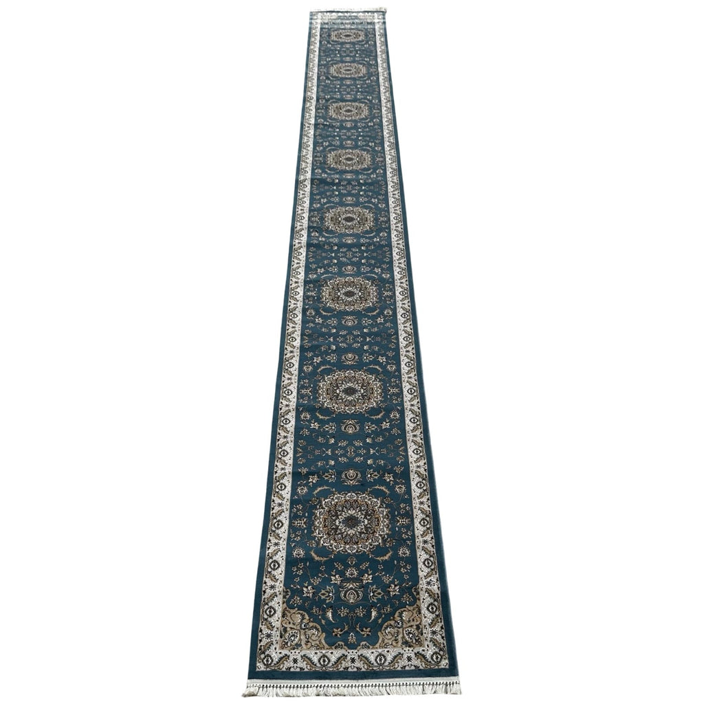 Blue Floral Fine Turkish Passage Runner Rug
