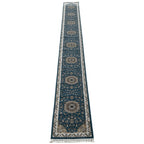 Blue Floral Fine Turkish Passage Runner Rug
