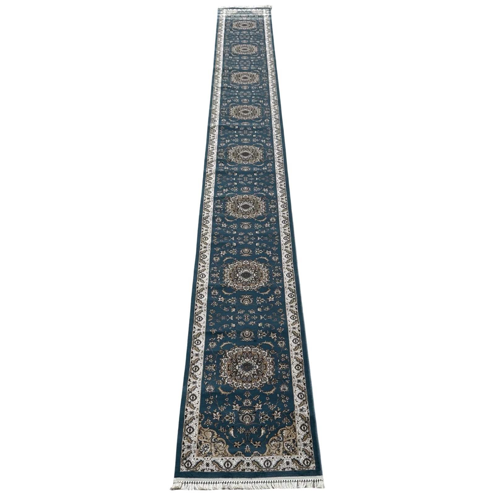 Blue Floral Fine Turkish Passage Runner Rug