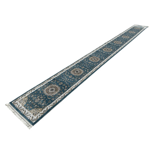 Blue Floral Fine Turkish Passage Runner Rug