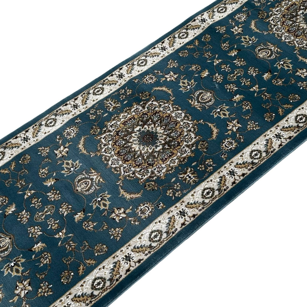 Blue Floral Fine Turkish Passage Runner Rug