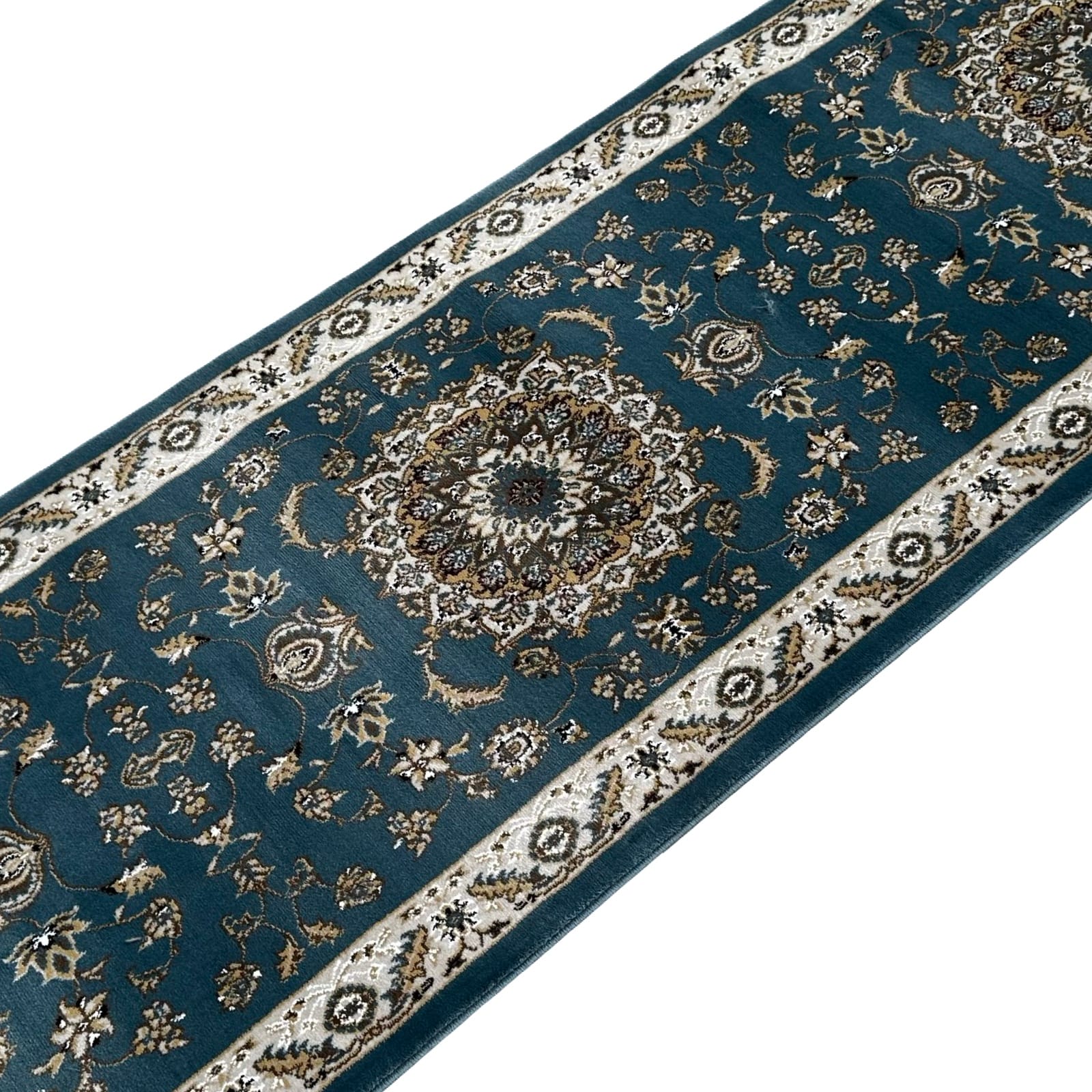 Blue Floral Fine Turkish Passage Runner Rug