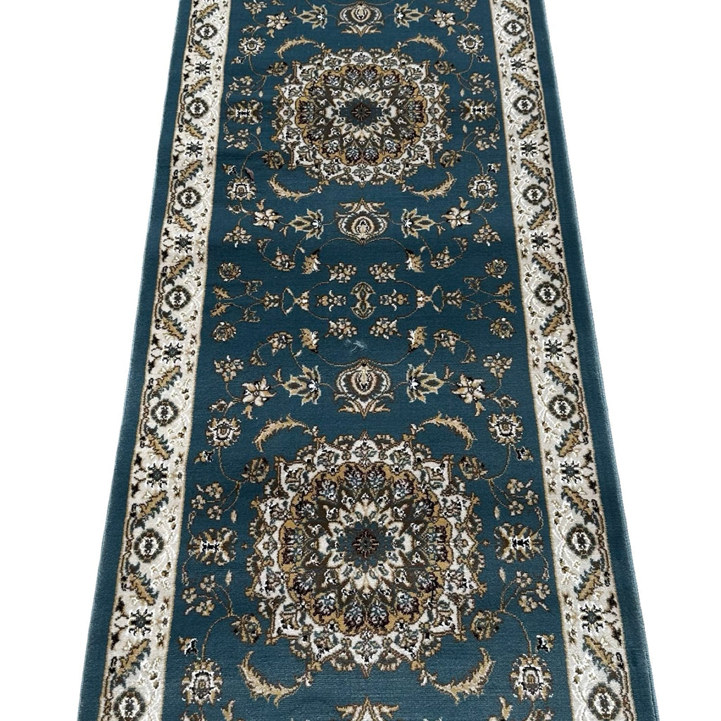 Blue Floral Fine Turkish Passage Runner Rug
