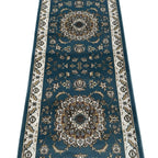 Blue Floral Fine Turkish Passage Runner Rug